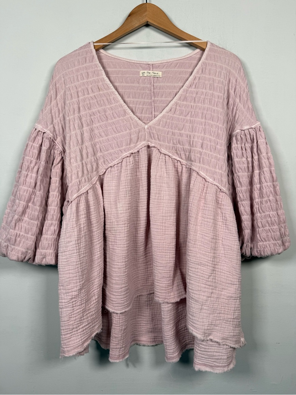 Free People We The Free Flower Power Top Pink Mauve Gauze Oversized Sz S - Picture 3 of 11